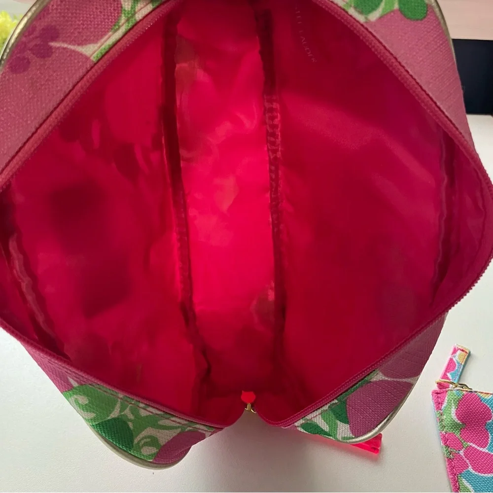 Lilly Pulitzer Estée Lauder Travel Cosmetic Bag Set Floral Pink and Green - Picture 5 of 7
